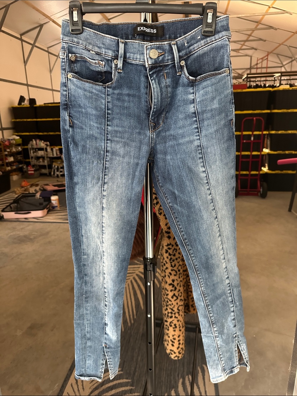 Express Light Blue Ankle Skinny Jeans with Front Seam
